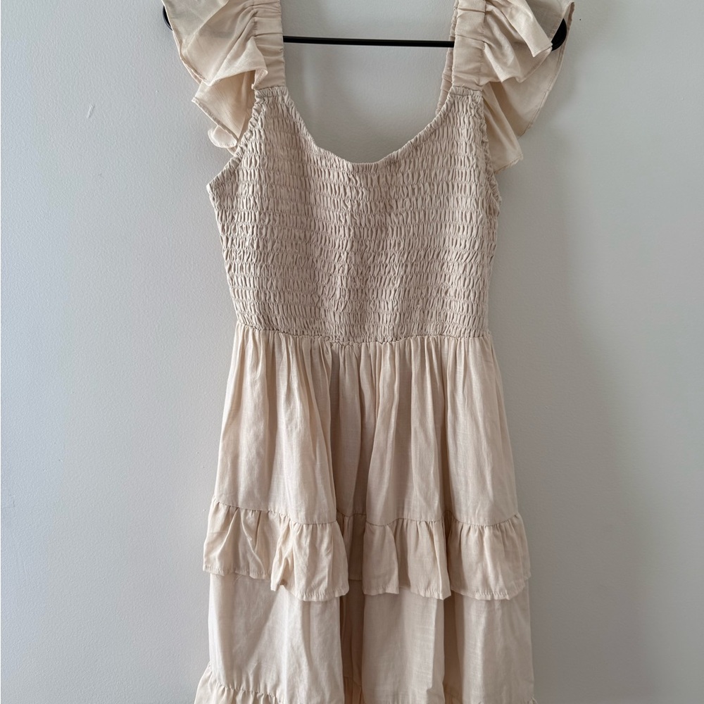 Amazon Cream Ruffle Mini Dress